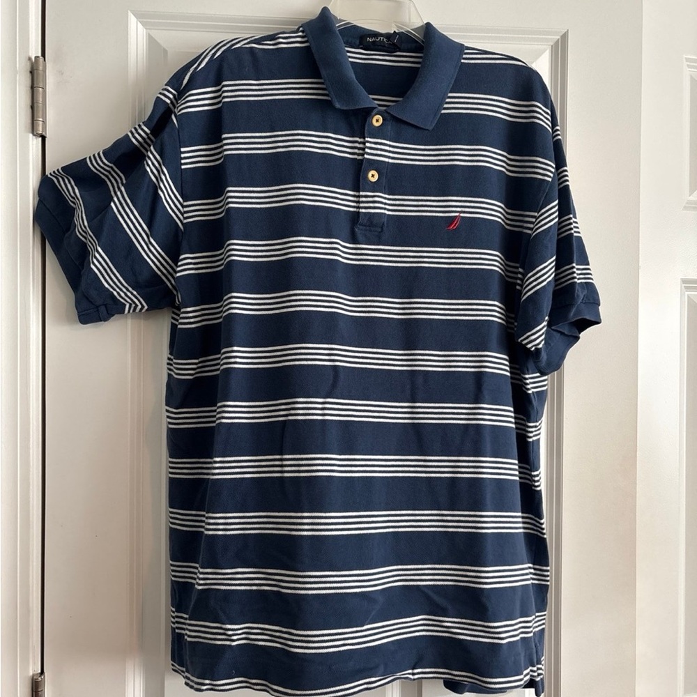 Nautica Blue and White Striped Polo size XL